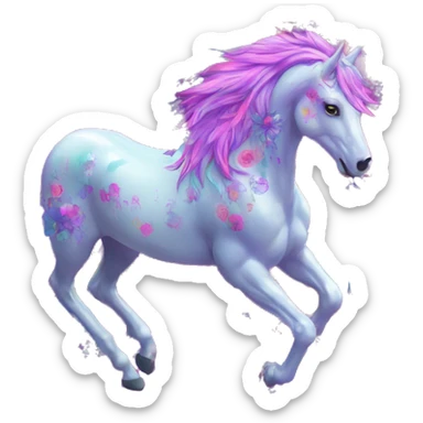 Trippy patchwork transparent Zombie Pegasus unicorn psychedelic flowers floral groovy art neon rave raving sticker