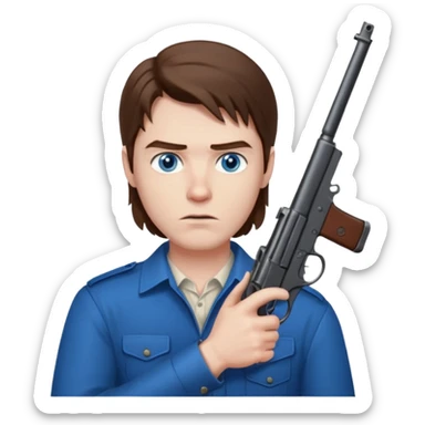 guy w medium long brown hair and blue eyes shooting himself sticker