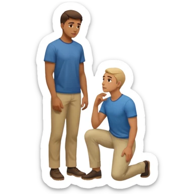 a guy standing up and another guy on his knees in front of said guy standing up but also looking up at him sticker