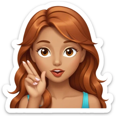Girl with long brown copper hair, brow eyes, blowing a kiss and winking sticker