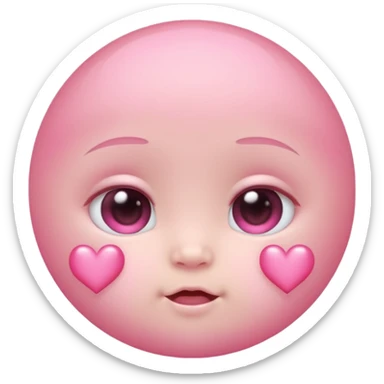a baby pastel pink love face emoji with pink hearts in the eyes and a glowing baby pink gradient behind it  sticker