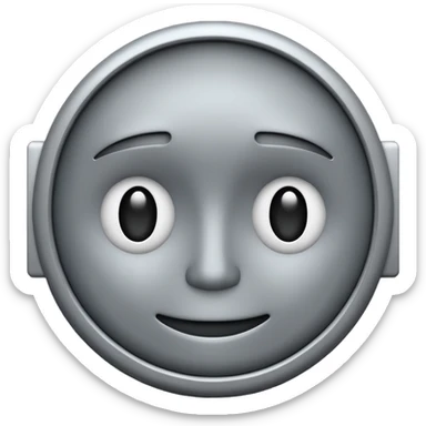minimalist illustration of a neutral gray emoji face, pixelated and metallic, representing emotional isolation through algorithms. cold tone, grayscale color palette, subtle noise texture, geometric and mechanical look, emotionless expression, digital abstraction, soft vignette on white background. sticker