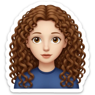 pale woman with brown curly very long hair, middle part. the hair is very long and very thin sticker