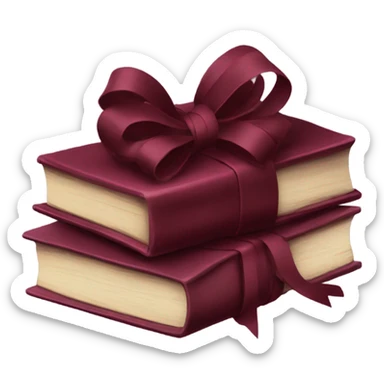 burgundy books stacked up and tied together by a burgundy bow sticker