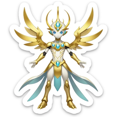 Shiny Futuristic Celestial Godly Divine Ethereal Magical Fakemon-Pokemon-Digimon-Spectrobes-fusion, full body sticker