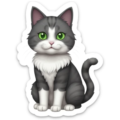 full body view of beautiful female solid dark grey cat with green eyes, white toes and white patch on chest sticker