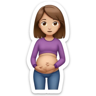 Girl with brown medium length hair with stomach ache full body  sticker