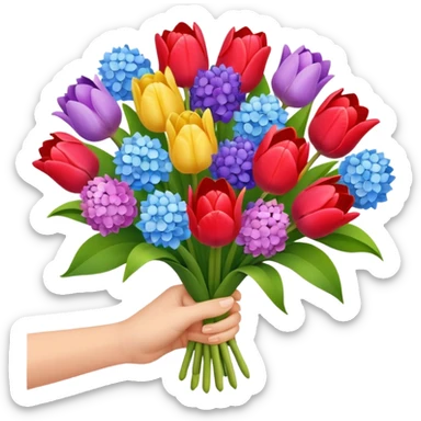 tulip, hyacinth and hydrangeas boquet in one hand held boquet sticker