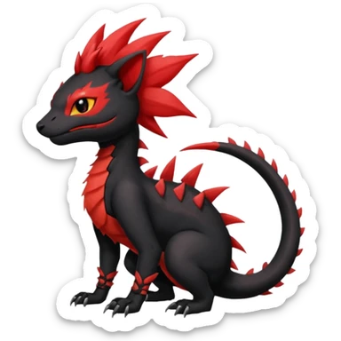 Shiny cool Fiery gothic evil black and red salandit-Liten-torracat with a red Mohawk  sticker