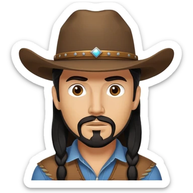 Cowboy with black, long hair, brown eyes, tan skin and light black goatee ￼ sticker