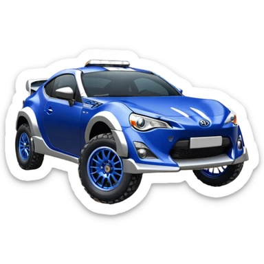 Rally race car Widened roof Long wheelbase widened pearly midnight satin dark blue  2025 Toyota Gt86 off-road racer chrome nerf bars,side steps mounted under-door-sill climbing rock sliders, and silver satin wheels  sticker