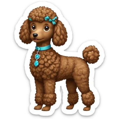 Create a full-body Apple-style emoji of a brown poodle sticker