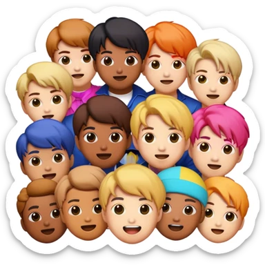 Cinematic Realistic BTS Pop Culture Emoji, featuring a dynamic, energetic portrayal of the acclaimed K-pop group rendered with vibrant textures and energetic, colorful lighting. sticker