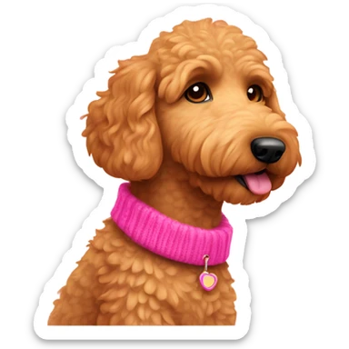 Ginger golden doodle with a hot pink collar and baby pink sweater sticker