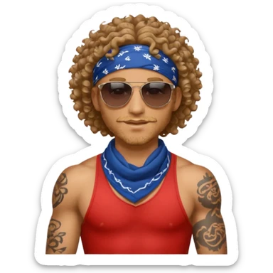 curly hair tatoon men gym body  with bandana & sunglass sticker
