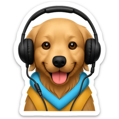 A golden retriever emoji with a realistic headset style, friendly and approachable, wearing a headset, with no background. sticker