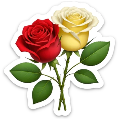 One red flower and one white flower and one small yellow rose below them in bouquet  sticker