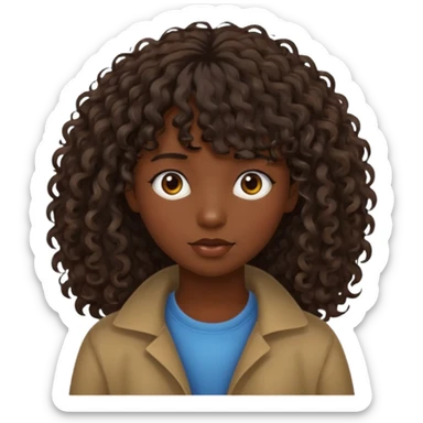 Fais la frange plus tordu la peau plus foncé et les cheveux bruns et bien plus long mais avec les cheveux bouclés  fais la peau un peu plus foncée et la frange vrm pas droite pas égal  et les cheveux tres long sticker