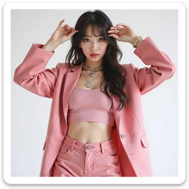 Lisa from Blackpink, full body portrait, photorealistic, trendy outfit, energetic pose sticker