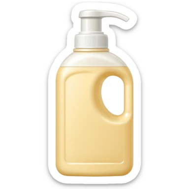 detergent bottle, cream colored, small white cap sticker