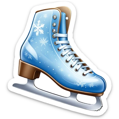 An icon showing In the background, twinkling lights, winter trees, and cheering spectators create a festive atmosphere. a pair of elegant ice skates gliding across a smooth, frozen rink with snowflakes in the air. Transparent background highlights the grace and charm of ice skating. sticker