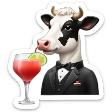cow wearing a tuxedo drinking a daiquiri sticker