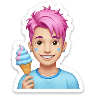 happy colorful haired man made out of cotton candy with braces and tattoos and just face not holding anything sticker