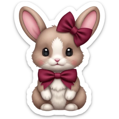 Baby bunny with coquette burgundy bow on ear sticker