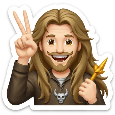 Long haired guy throwing up metal horns sticker