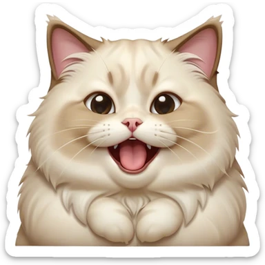 Cinematic Cute Chubby Ragdoll Cat Portrait Emoji, Head tilted playfully and yawning, round and plump body with soft, silky fur in a mix of light and darker points, Simplified yet adorable features, highly detailed, glowing with a warm, friendly glow, high shine, curious yet calm, stylized with a touch of whimsy, bright and endearing, soft glowing outline, capturing the essence of a mischievous yet loving and lazy kitty, so cute it feels like it could stretch out of the screen and cuddle! sticker