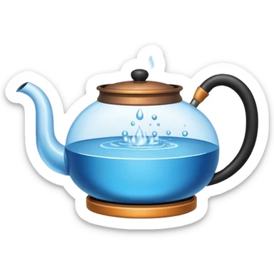  a small pot or kettle filled with water placed on fire, the water is boiling intensely with visible steam and bubbles rising, bright lighting, clean white background sticker