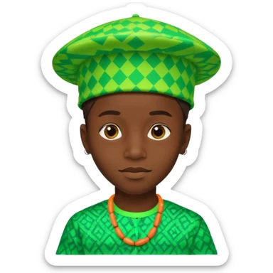 Create me an emoji of a beautiful cool Young Nigerian prince wearing a neon green gradient African patterns with a Nigerian-inspired hat sticker