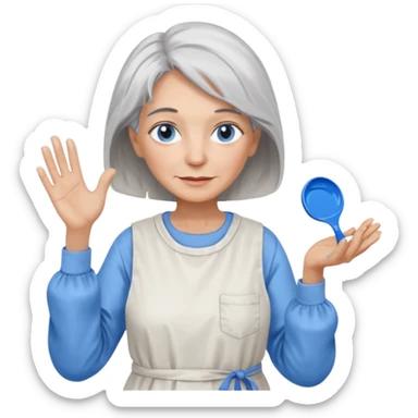 FEMME 65 ET PLUS CHEVEUX GRIS, YEUX BLEU ARTISTE PEINTRE  sticker