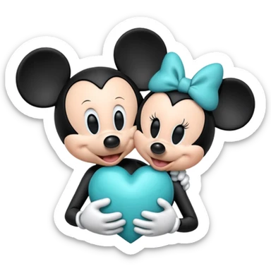 Mickey and Minnie with a teal blue heart  sticker