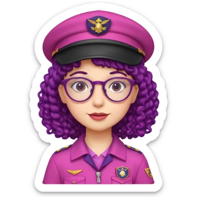 scout girl with very pink scout uniform including hat, dark violet curly haired and glassess sticker