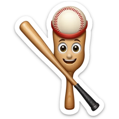 Baseball bat with large expressive eyes, a small button nose, and a wide grin sticker