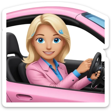 Pink porsche taycan with blonde with blue eyes driving it sticker
