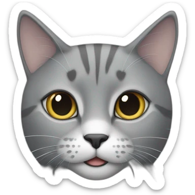 a grey cat with a white spot on its nose is playing sticker