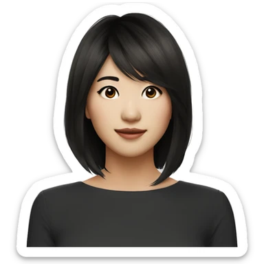 - Medium-length layered Asian hairstyle with side-swept bangs
- Messy, textured hair with natural volume
- Dark brown/black hair color sticker