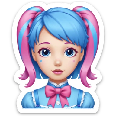 candy girl from candyland long blue pink mixed candy hair with ribbon and  sticker