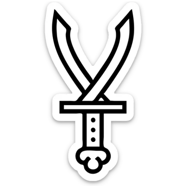stylized icon of Zulfiqar, the legendary bifurcated sword with a split tip and decorative handle, simple bold silhouette sticker
