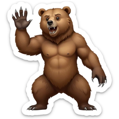 Intimidating brown grizzly bear standing on hind legs, showing claws and fierce expression sticker