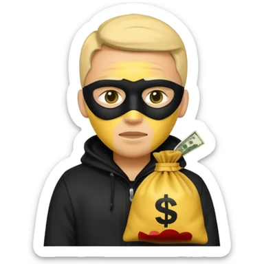 Ladrão com saco de dinheiro emoji efeito Mandela com pele amarelo com apenas a cabeça e os ombros aparecendo sem mãos com apenas a cabeça e os ombros aparecendo sticker