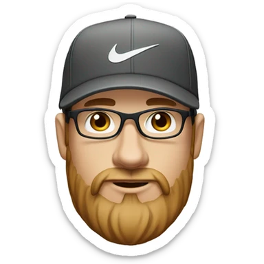 young white man, with brown hair, with almond-shaped eyes, with big nose and 3-day beard. Wearing nike cap and glasses. sticker