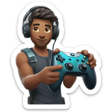 pro fortnite player holding controller and sweating sticker