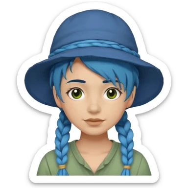 messy green full face clay mask and tourist hat blue hair braid sticker