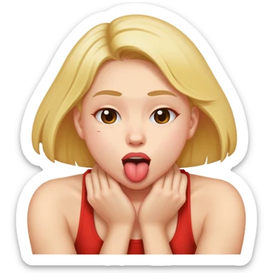 Person with their arms crouched around their neck with tongue out sticker