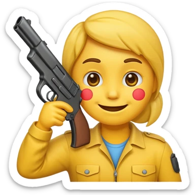 Create a smiling face emoji that’s holding a gun aimed to their forehead sticker
