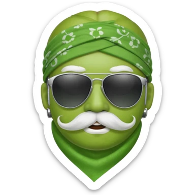 apple with white mustache and sunglasses and wearing bandana sticker