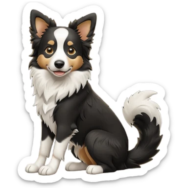cinematic-[border collie dog]-realistic-full-body-sitting-emoji,-tail-resting-loosely-beside-its-paws,-head-tilted-dramatically,-scruffy-[black and white]-fur,-simplified-yet-realistic-focused-features,-highly-detailed,-glowing-with-an-almost-sarcastic-glow sticker